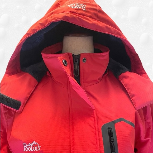 Women's Red Pooluly Waterproof Hooded Ski Jacket, Size M NWOT! - Picture 1 of 8